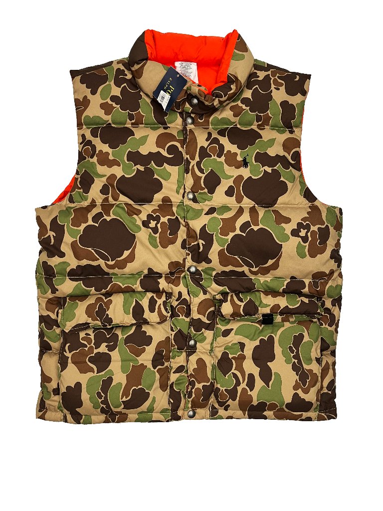 Polo Ralph Lauren New Nwt Camo Down Reversible Orange Vest Boys Xl X-Large 18/20